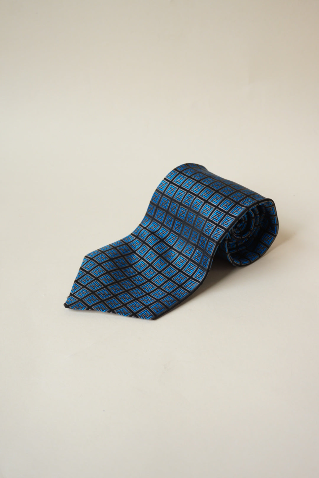 Fendi Zucchino Cravatte Silk Blue Monogram Tie