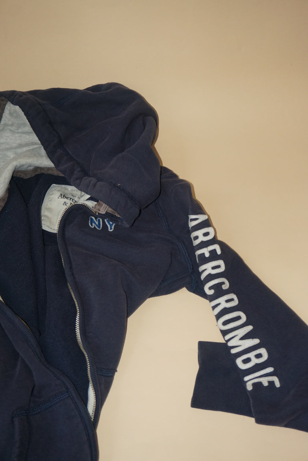 Abercrombie & Fitch NY Navy Blue Y2K Childrens Zip Hoodie - Size Large