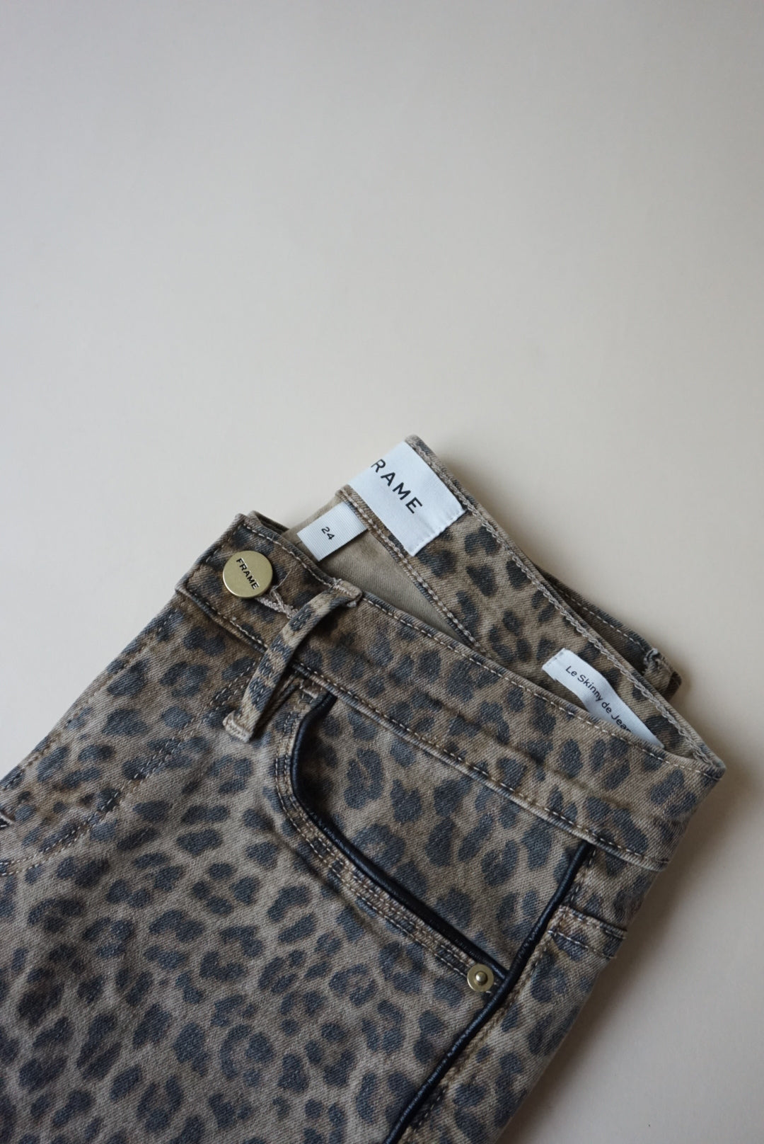 "Frame" Leopard Faux Leather Trim "Le Skinny de Jeanne" Jeans - Size 24