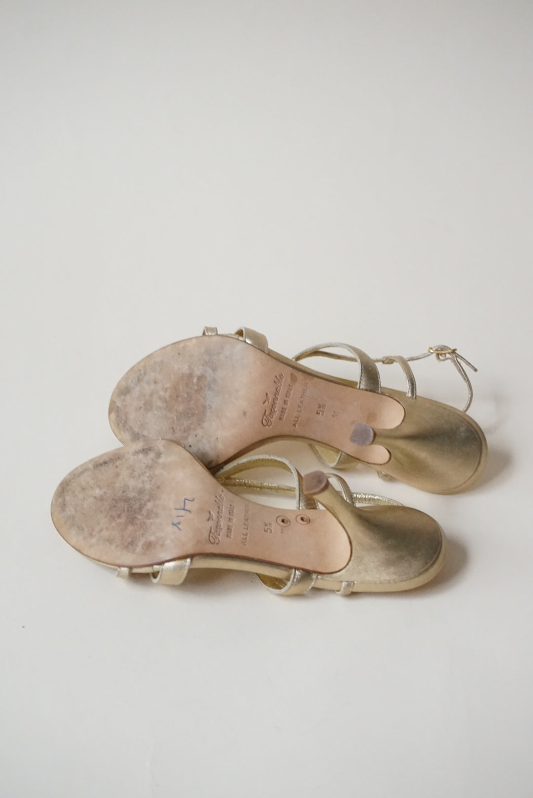 Faconnable Vintage Gold Strappy Janine Lea Heels - Size 5.5