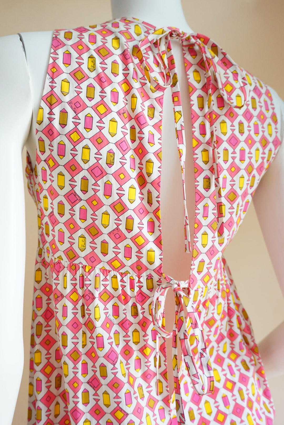Emilio Pucci Vintage 1960’s Geometric Mod Sleeveless Tie Back Cotton Maxi - Size 8