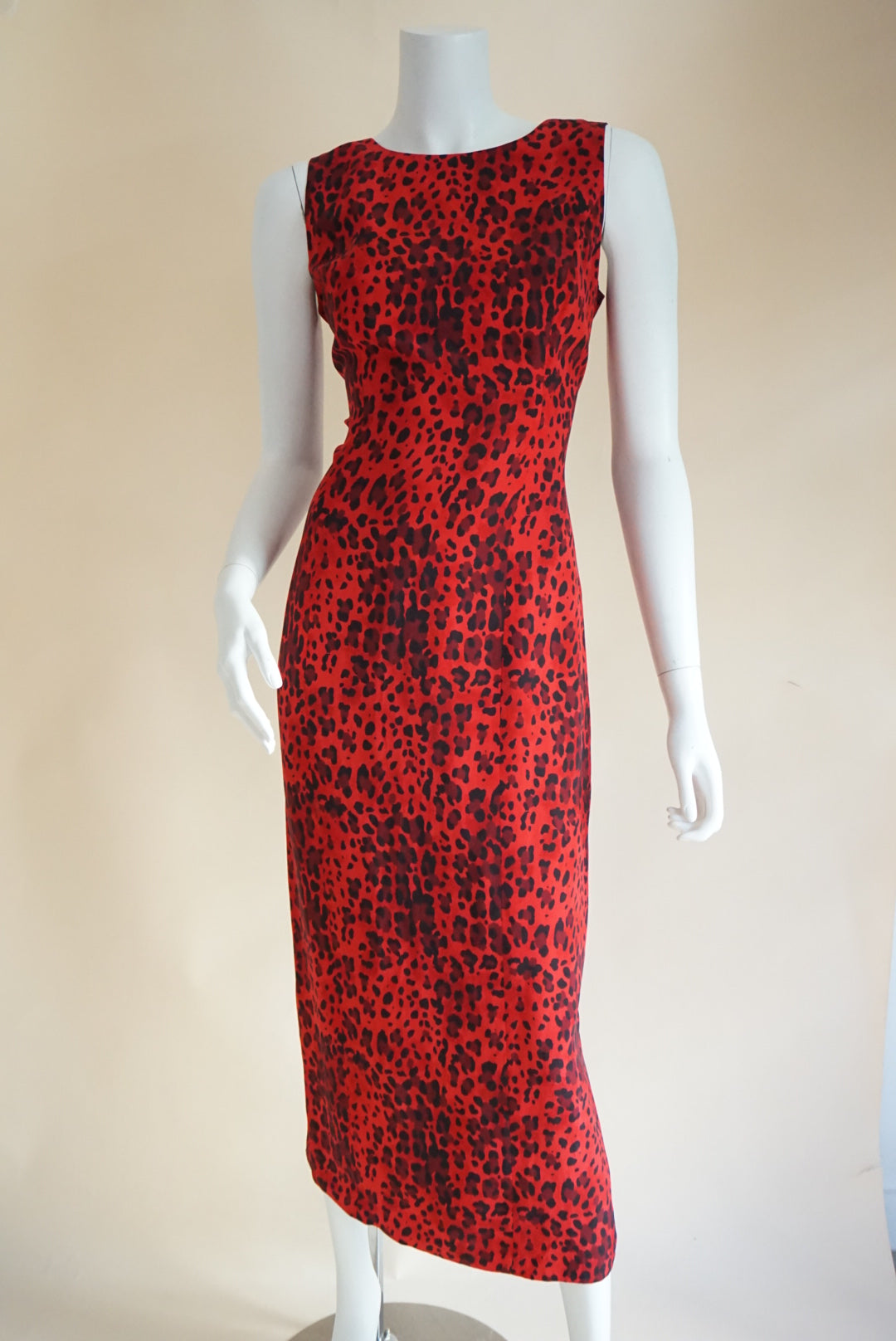 Maggy London Red Leopard Silk Tie Back Maxi Dress - Size 6