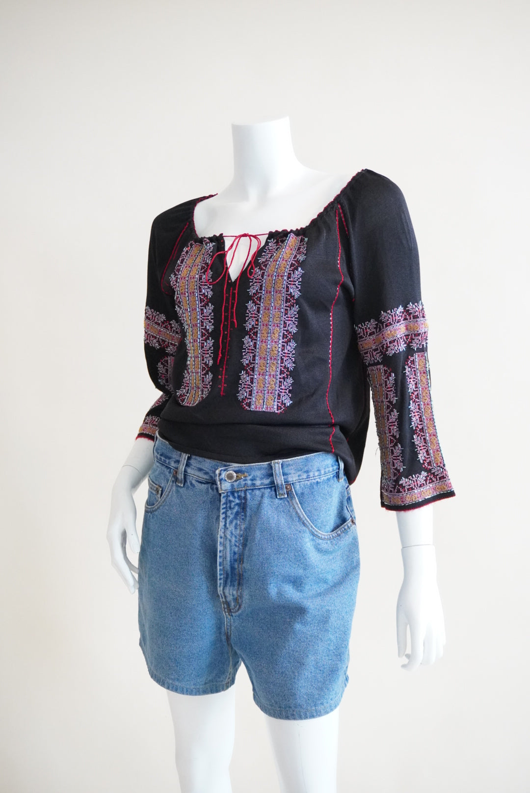 DKNY Vintage Silk Peasant Beaded Blouse - Size Medium