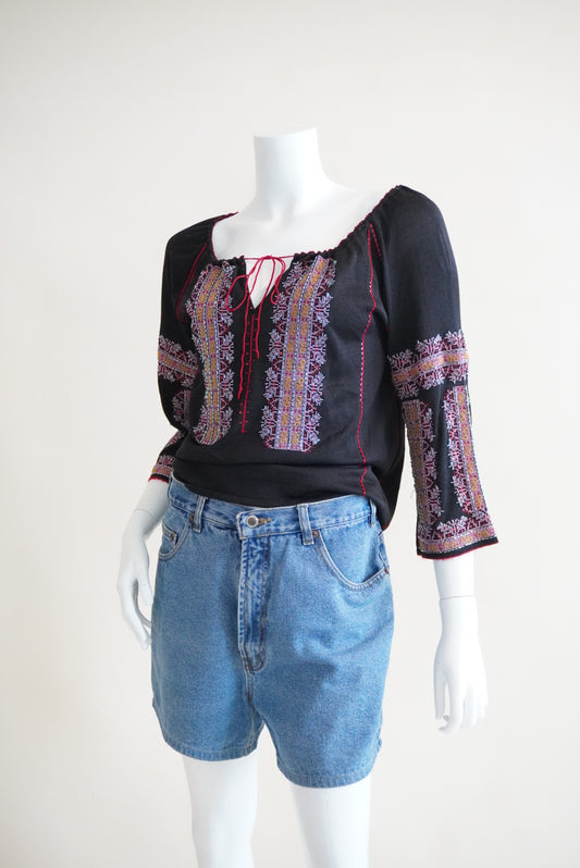 DKNY Vintage Silk Peasant Beaded Blouse - Size Medium