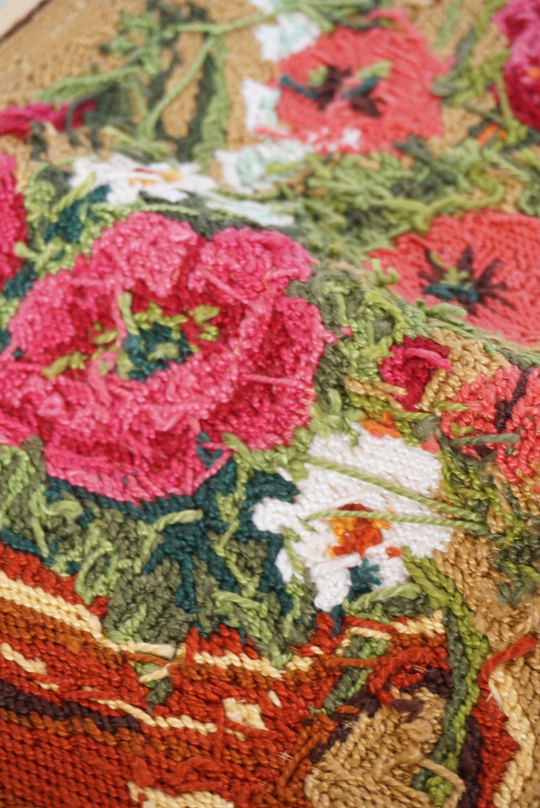 VTG Unframed Needlepoint Floral Bouquet in Pot Gobelin Collection D'Art 12" x 9.5"
