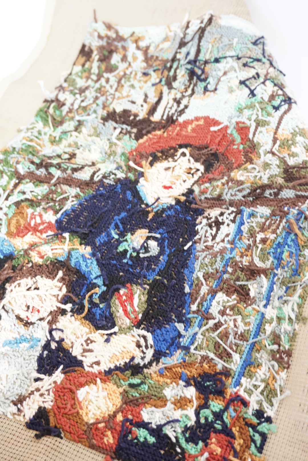 VTG Unframed Needlepoint Lady & Daughter Portrait Renoir Gobelin Collection D'Art 15.5" x 11.5"