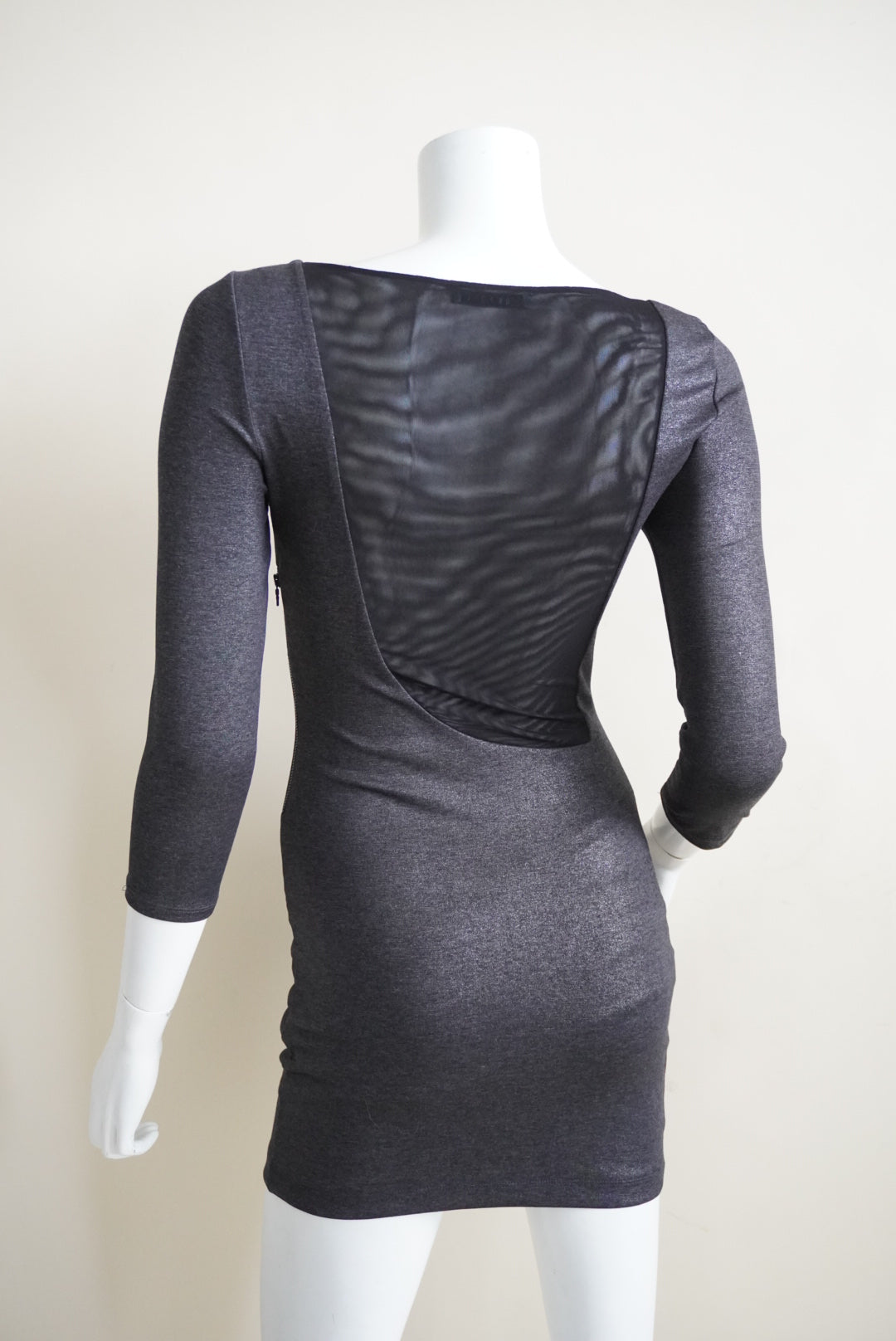 Alice & Olivia Grey Mesh Backside Charnelle Metallic Bodycon Mini Dress
