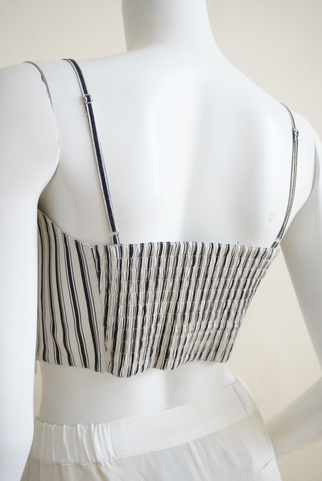 Theory Striped Cropped Navy/ White Pinstripe Bustier Blouse - Size Small