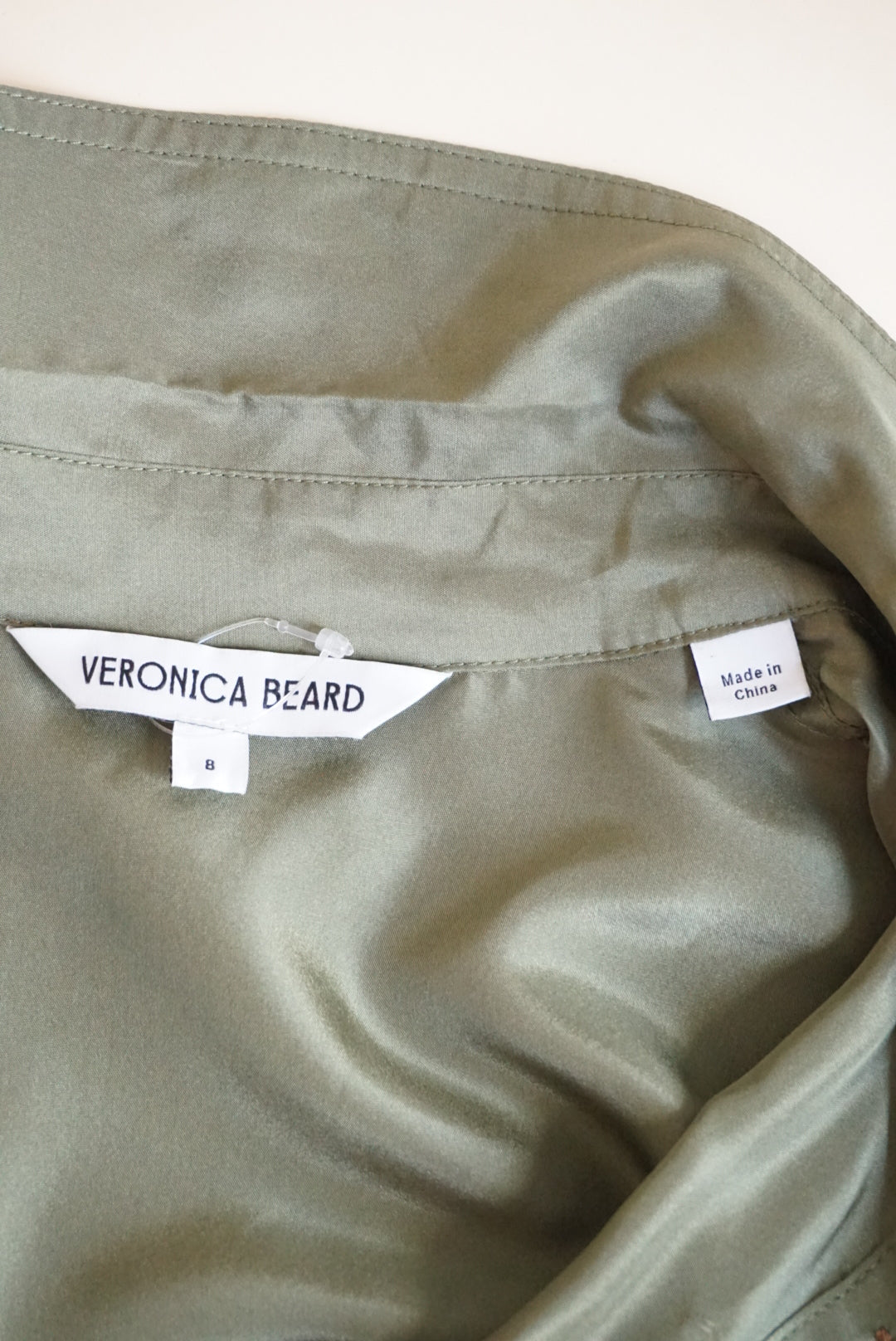 Veronica Beard Camille Olive Green Belted Utility Silk Midi Shirt Dress - Size 8