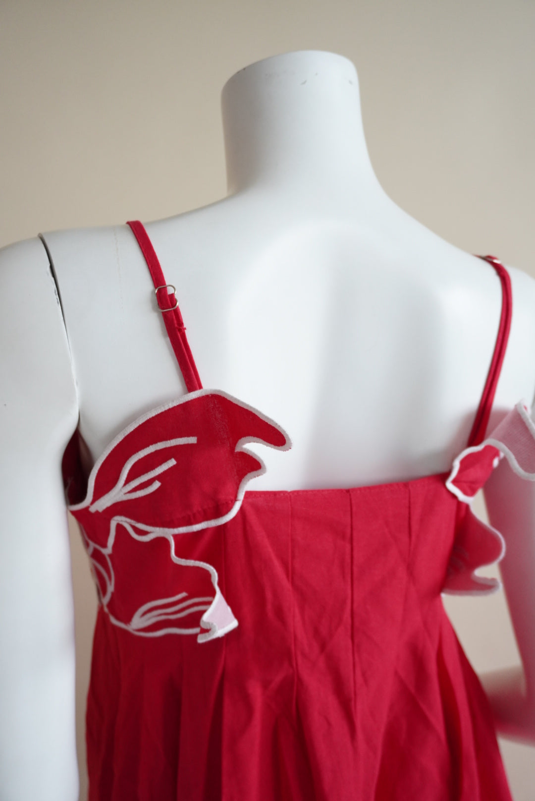 Koi Fish Embroidered Red Maxi Dress - Medium