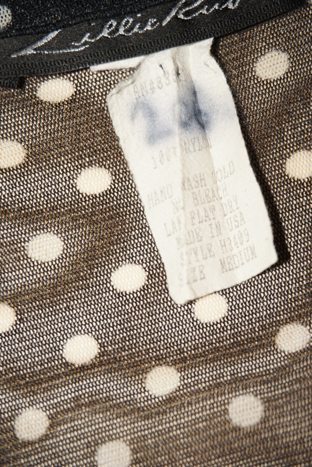 Lillie Rubin Vintage Polka Dot Mesh Sheer Shirring Ruffle Blouse - Size Medium
