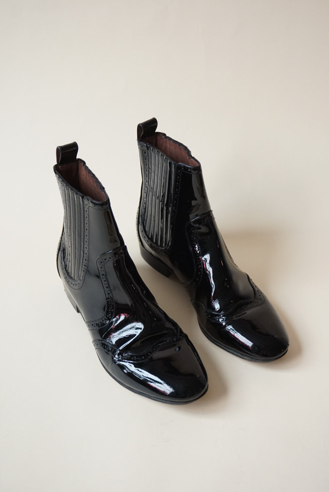 Tabitha Simmons Western Laser Cut Black Patent Leather Booties - Size 39