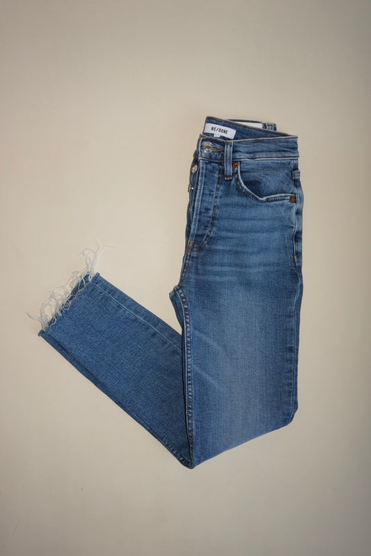 "Re/Done" Medium Wash "90s High Rise Ankle Crop" - Size 24