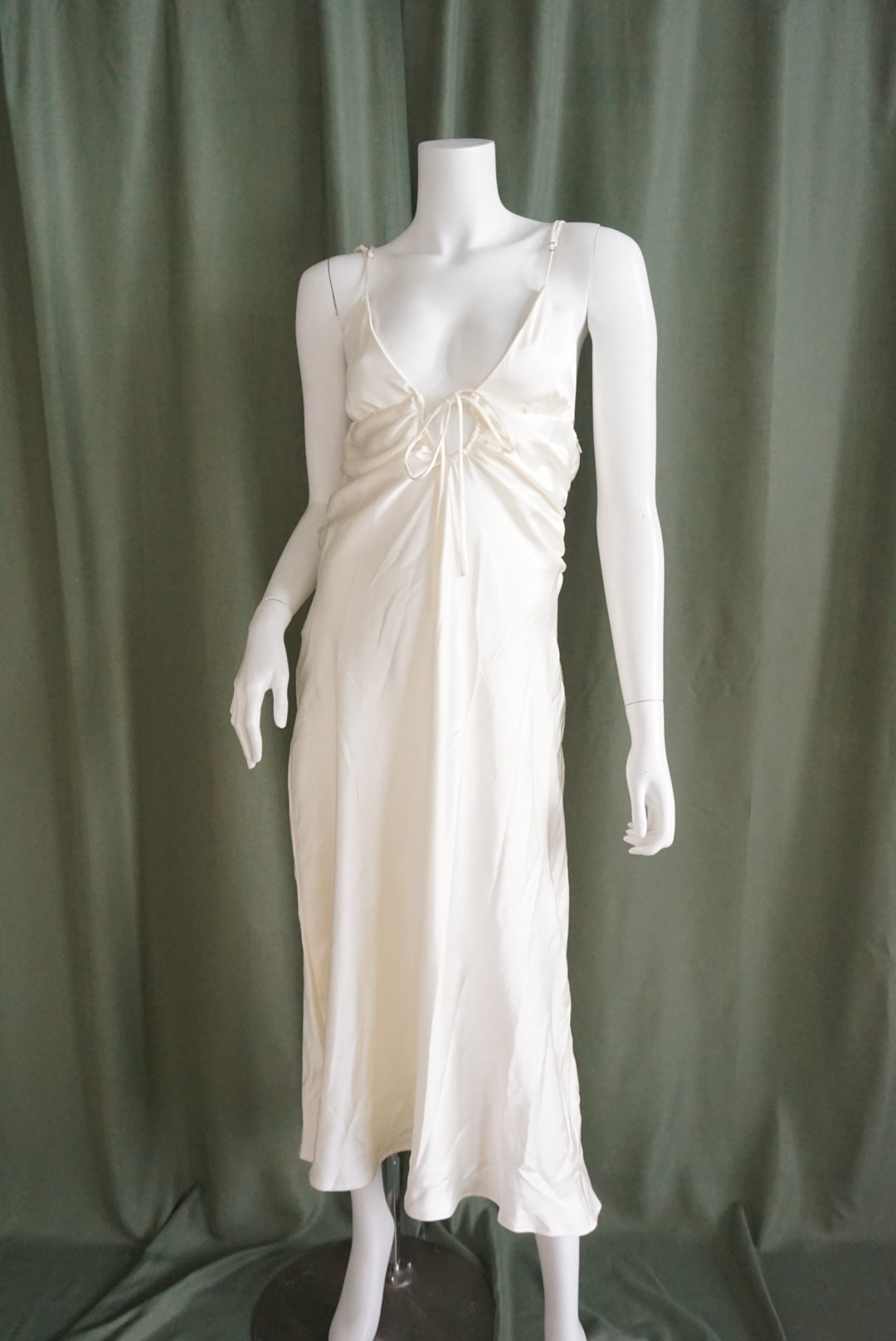 Zara Ivory Front Tie Ruched Slip Maxi Dress NWT - Size Medium