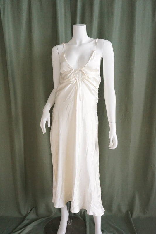 Zara Ivory Front Tie Ruched Slip Maxi Dress NWT - Size Medium