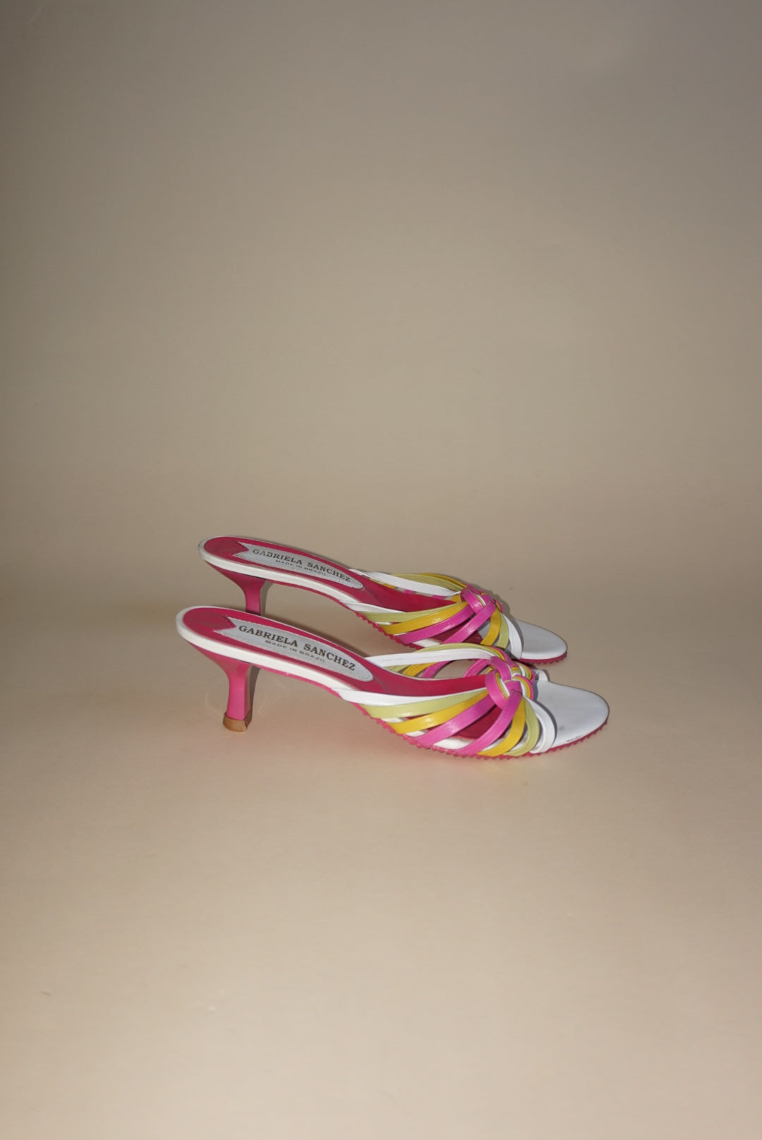 “Gabriela Sanchez” Vintage Leather Pink Sandal Kitten Heels - Size 6.5
