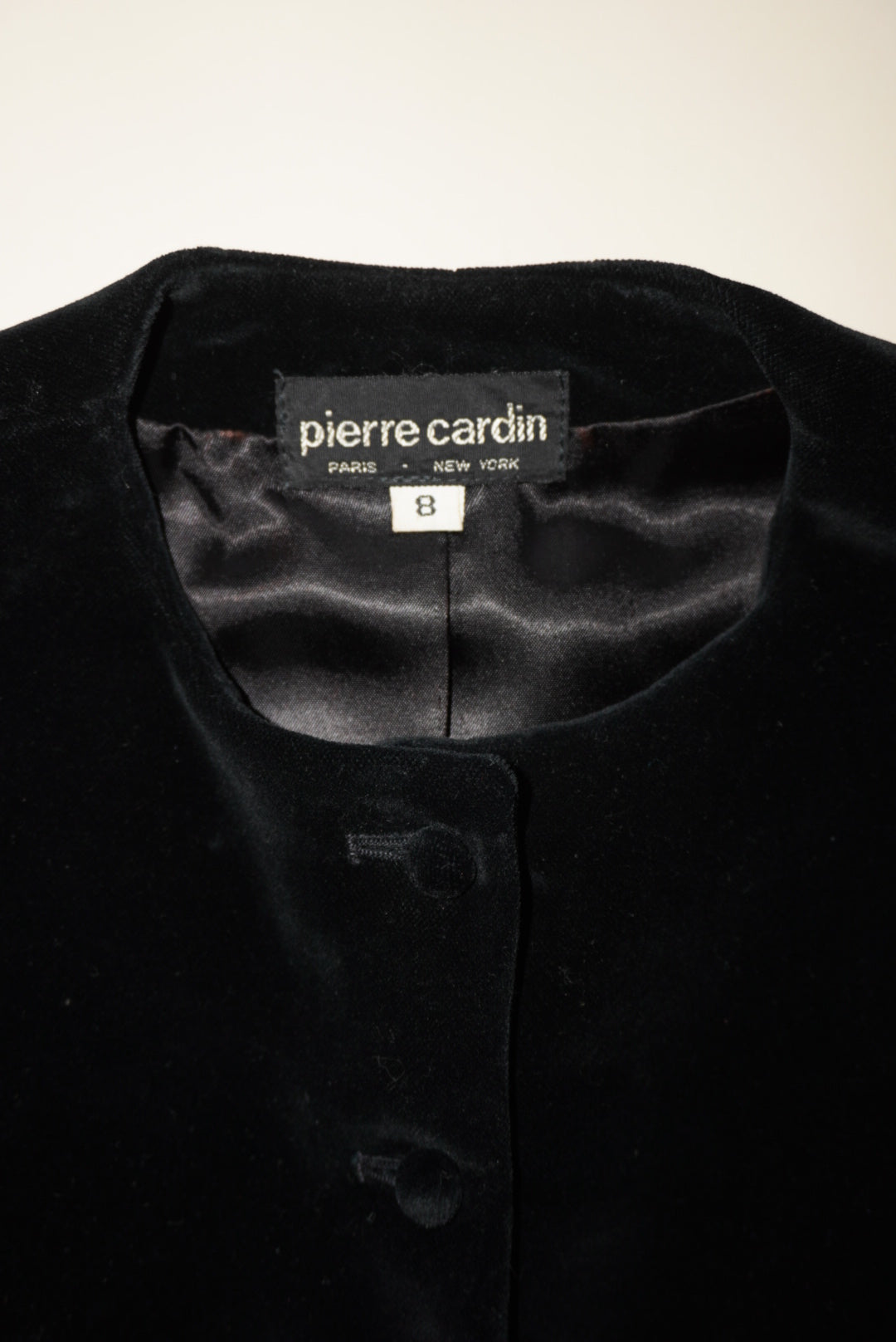 Pierre Cardin Vintage Victorian Style Cotton Black Velvet Collarless Blazer - Size 8
