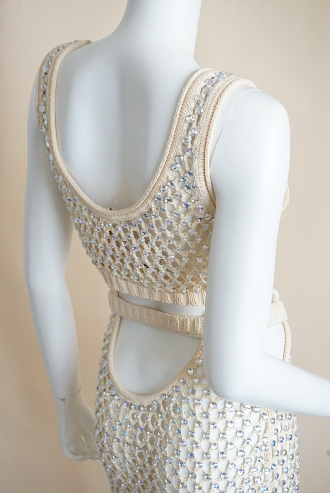 Diotima Naomi Crystal Embellished Open Knit Mesh Sand Dress NWT - Size 3