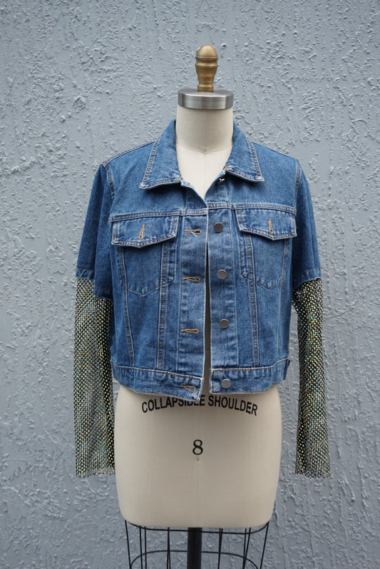 “Mochy” Denim Sleeve Cropped Jacket - Size S/M