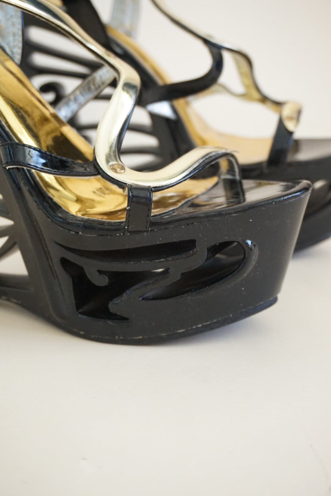 Butterfly Patent Leather Cut Out Wedge Acrylic Y2K Heel - Size 39