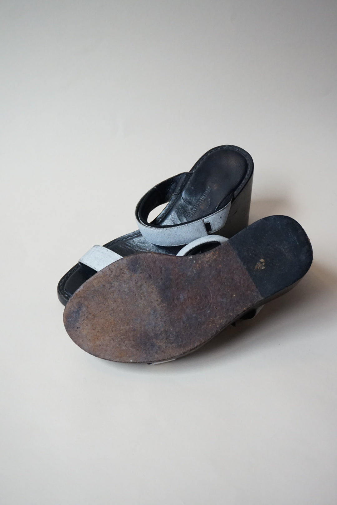 Ann Demeulemeester Vintage Velcro Strap Black/White Wedges - 37