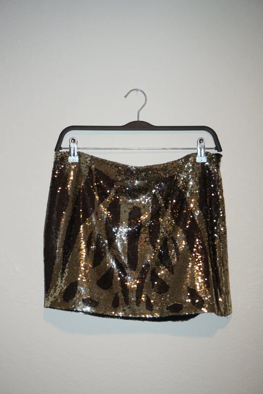 "Haute Hippie" Sequin Animal Print Mini Skirt - Size Small