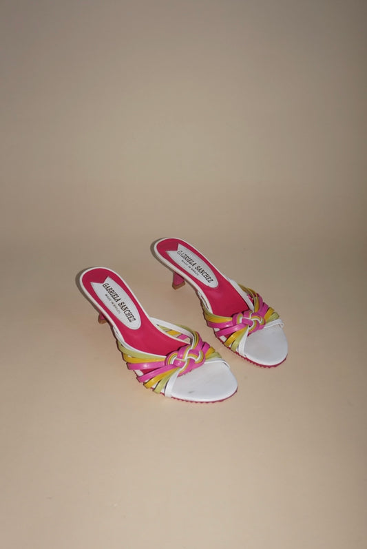“Gabriela Sanchez” Vintage Leather Pink Sandal Kitten Heels - Size 6.5
