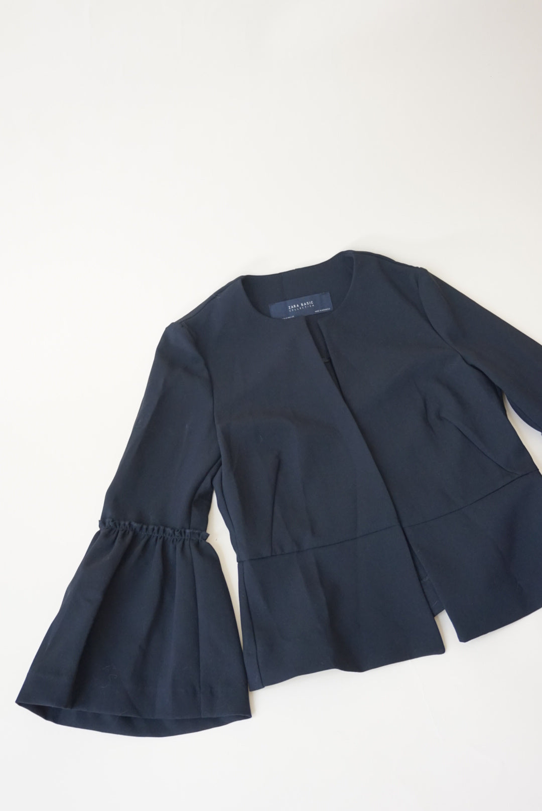 Zara Basic Collection Black Ruffle Sleeve Blazer - Size XS