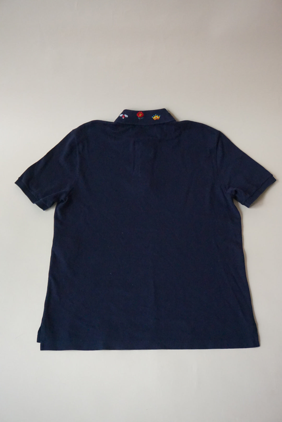 Gucci Men's Navy Embroidered Collar Detail Polo - Size XXL