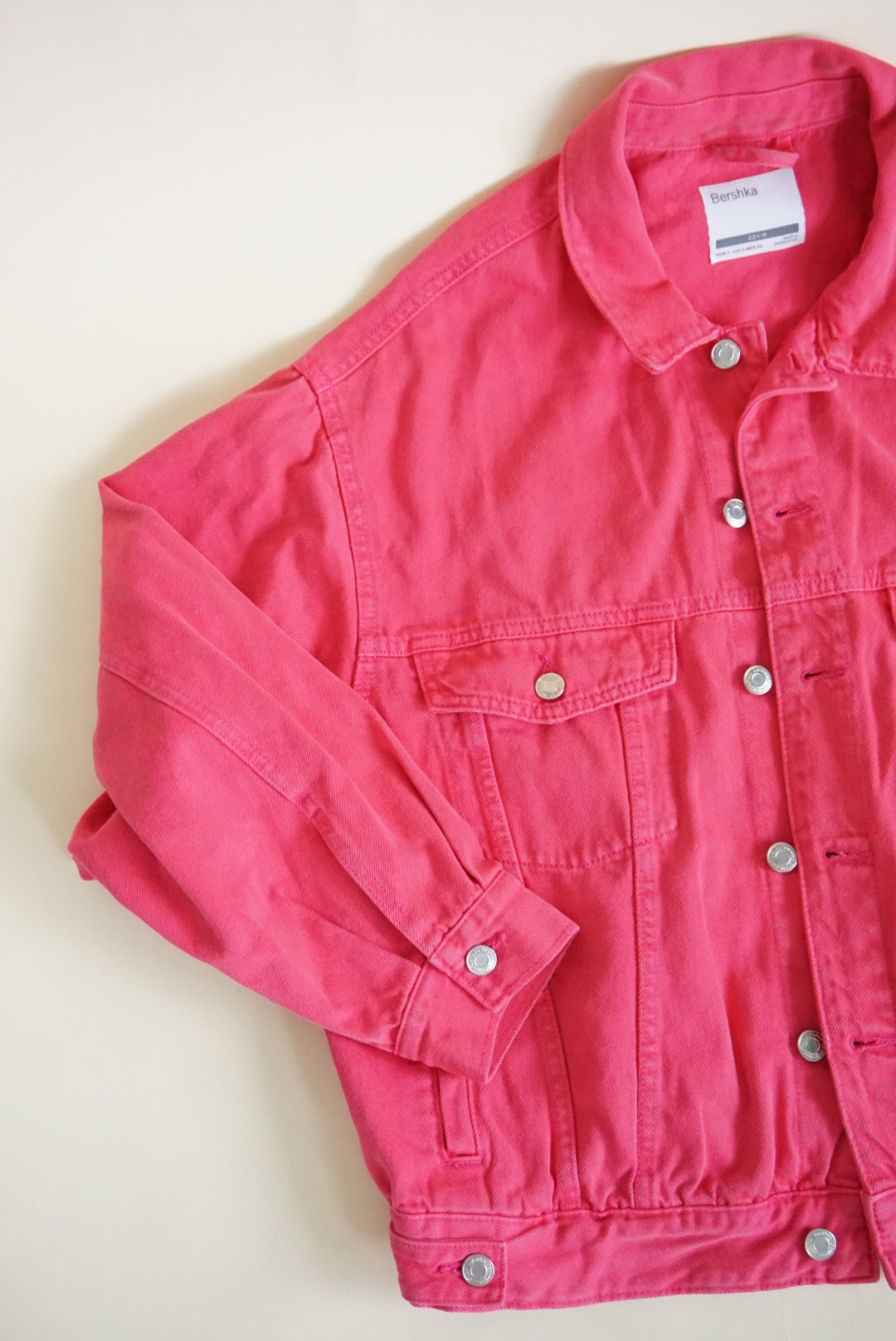 Berksha Pink Oversized Style Pink Jean Denim Jacket - Size Small