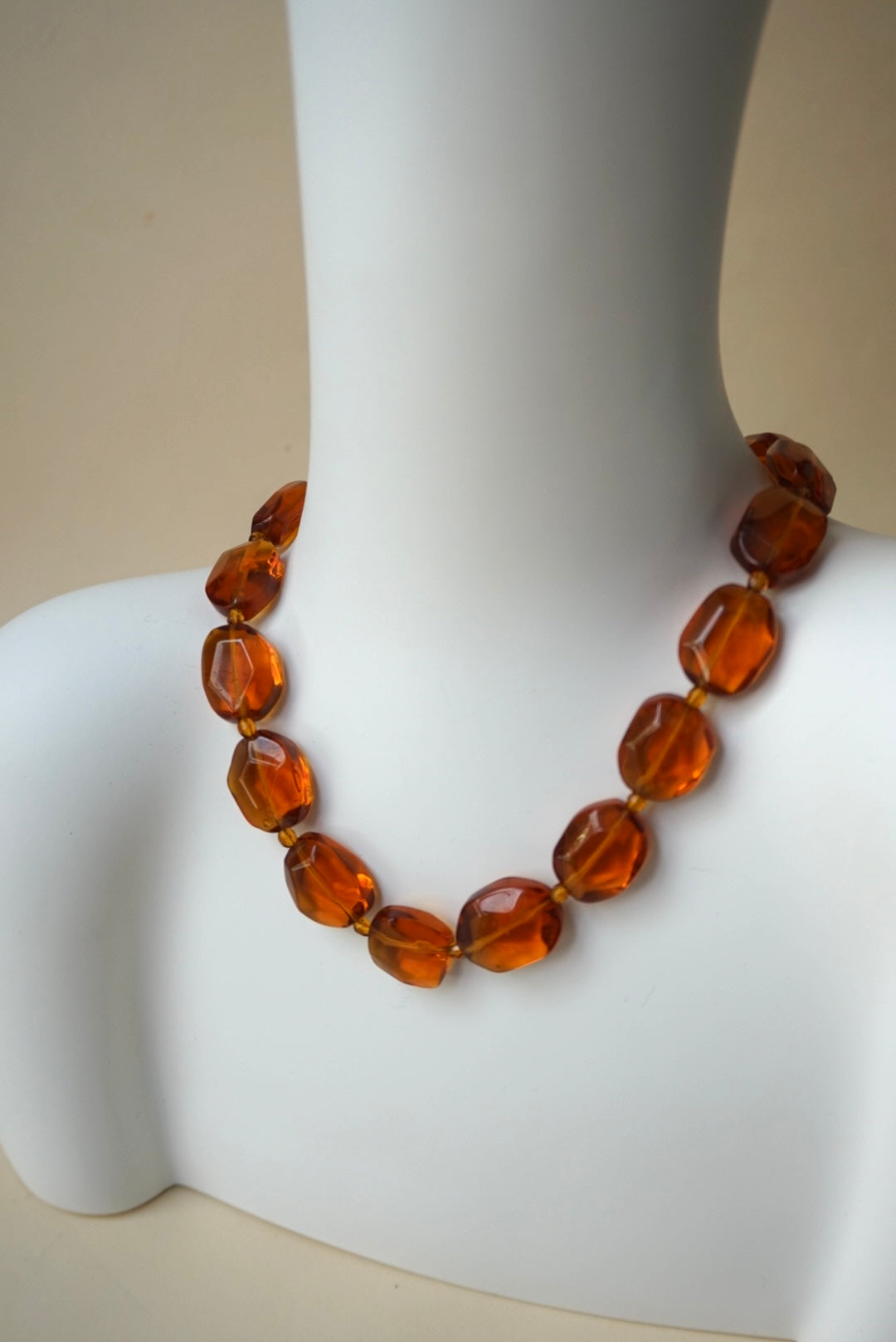 “Kenneth Lane” Vintage Faux Amber Lucite Faceted Stone Statement Necklace