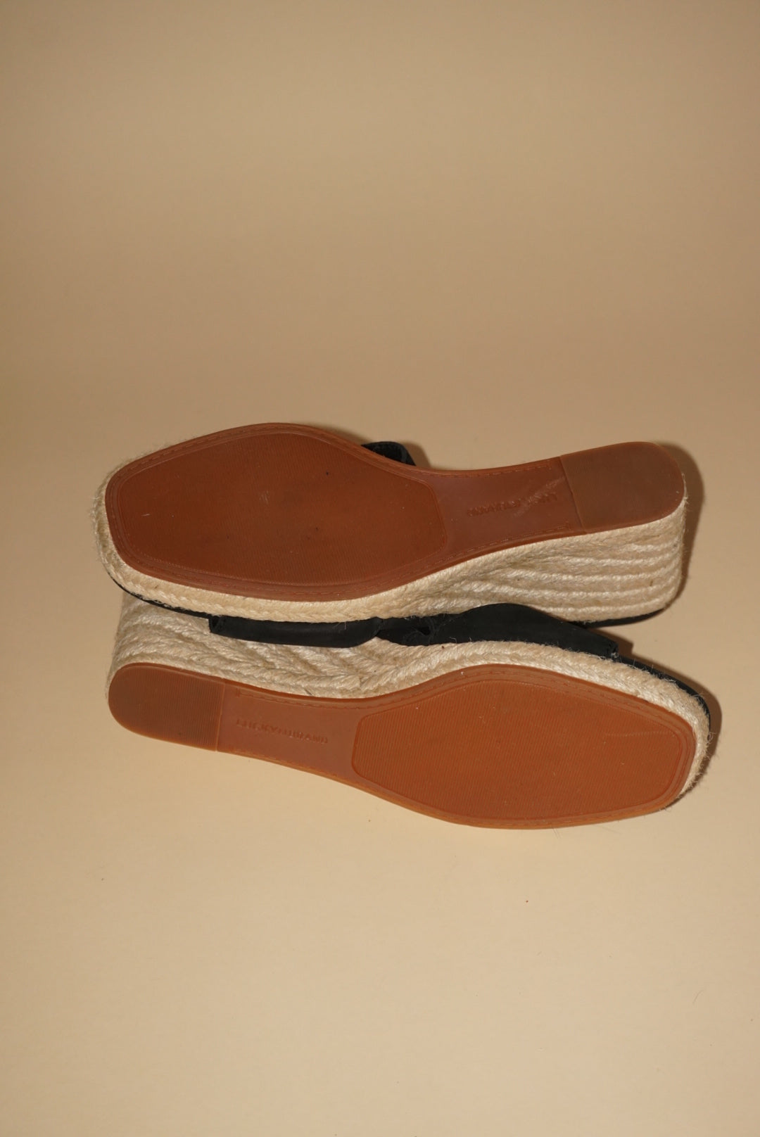 Lucky Brand Mendona Espadrille Wedge Black Suede Sandal - Size 8.5