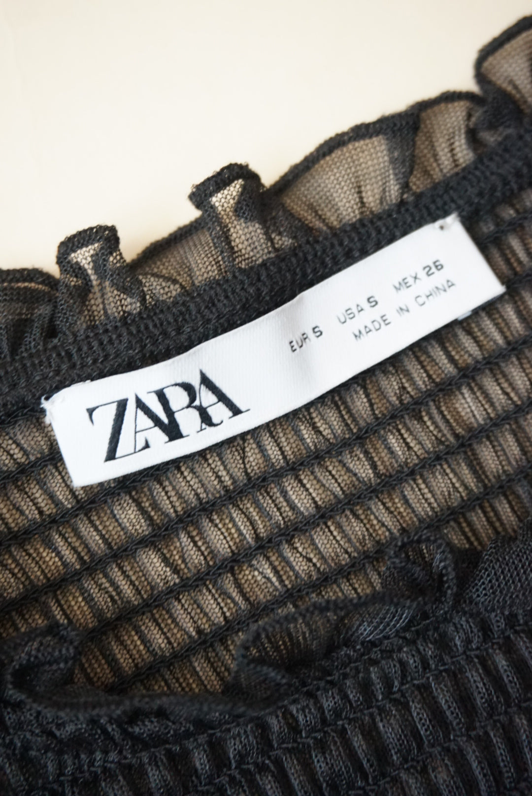 Zara Sheer Shirred Ruffle Trim Sleeveless Cropped Blouse - Size Small