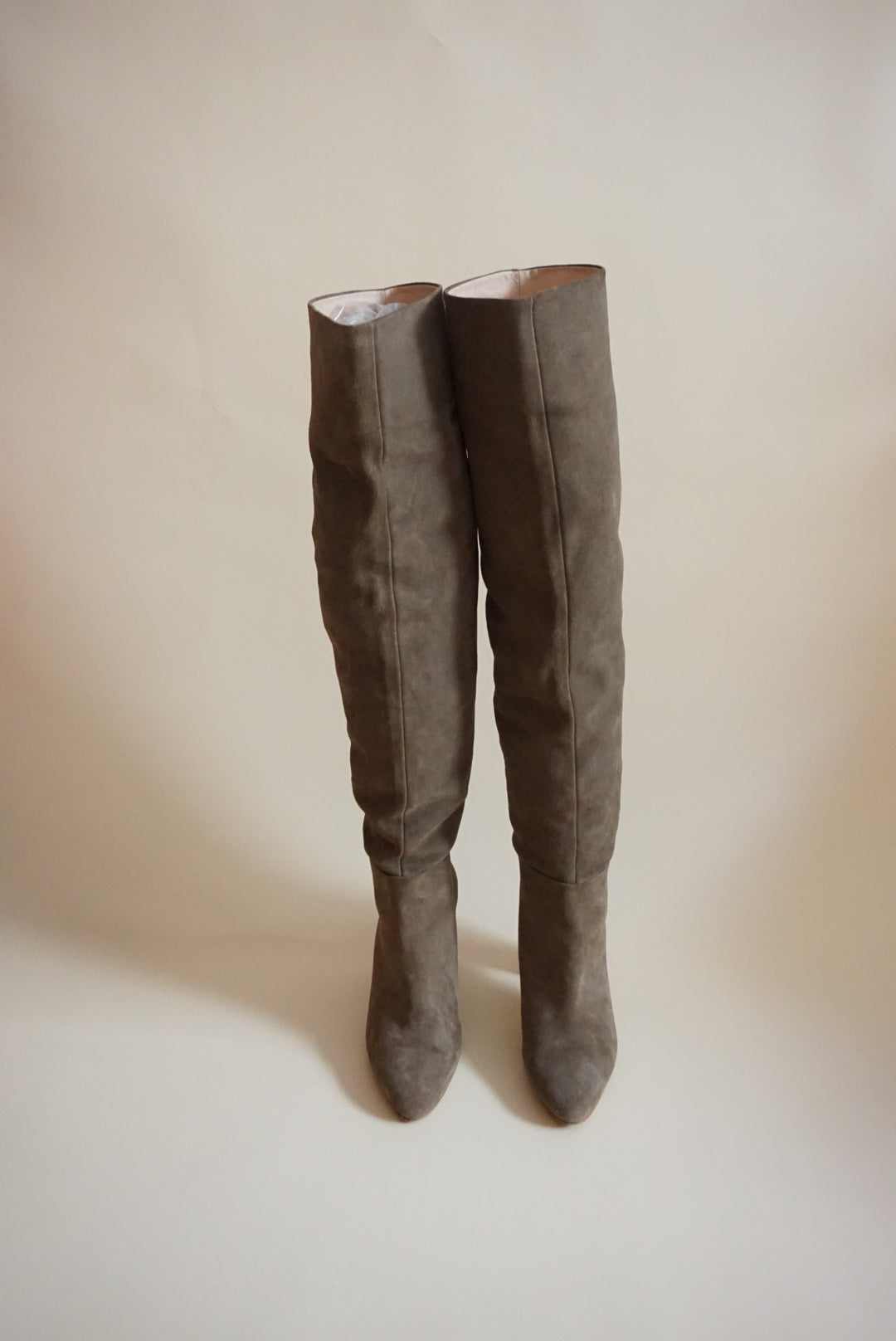 Zara Suede Leather Beige Knee High Boots - Size 39