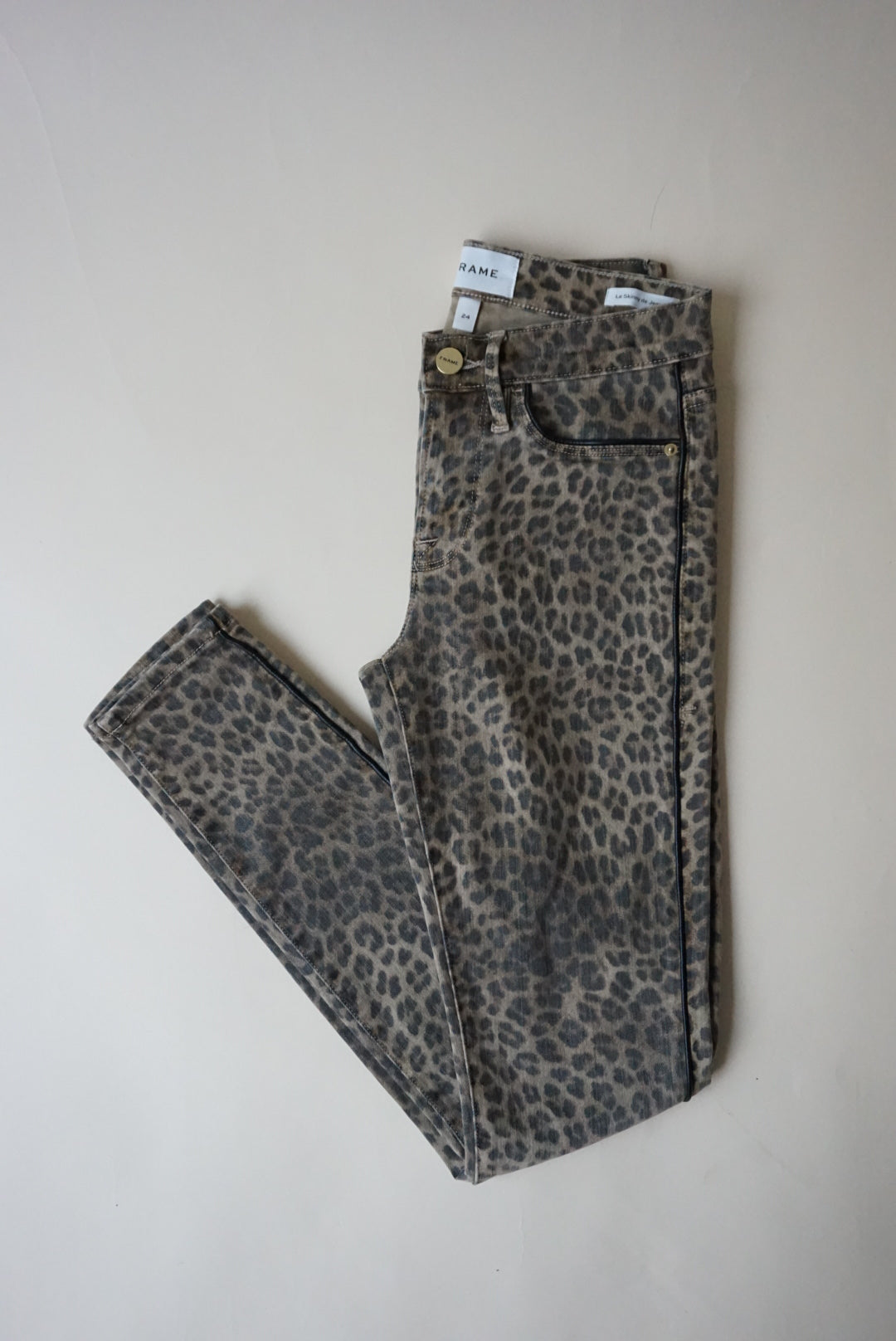"Frame" Leopard Faux Leather Trim "Le Skinny de Jeanne" Jeans - Size 24