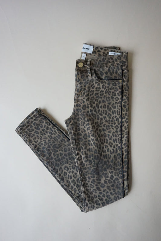 "Frame" Leopard Faux Leather Trim "Le Skinny de Jeanne" Jeans - Size 24