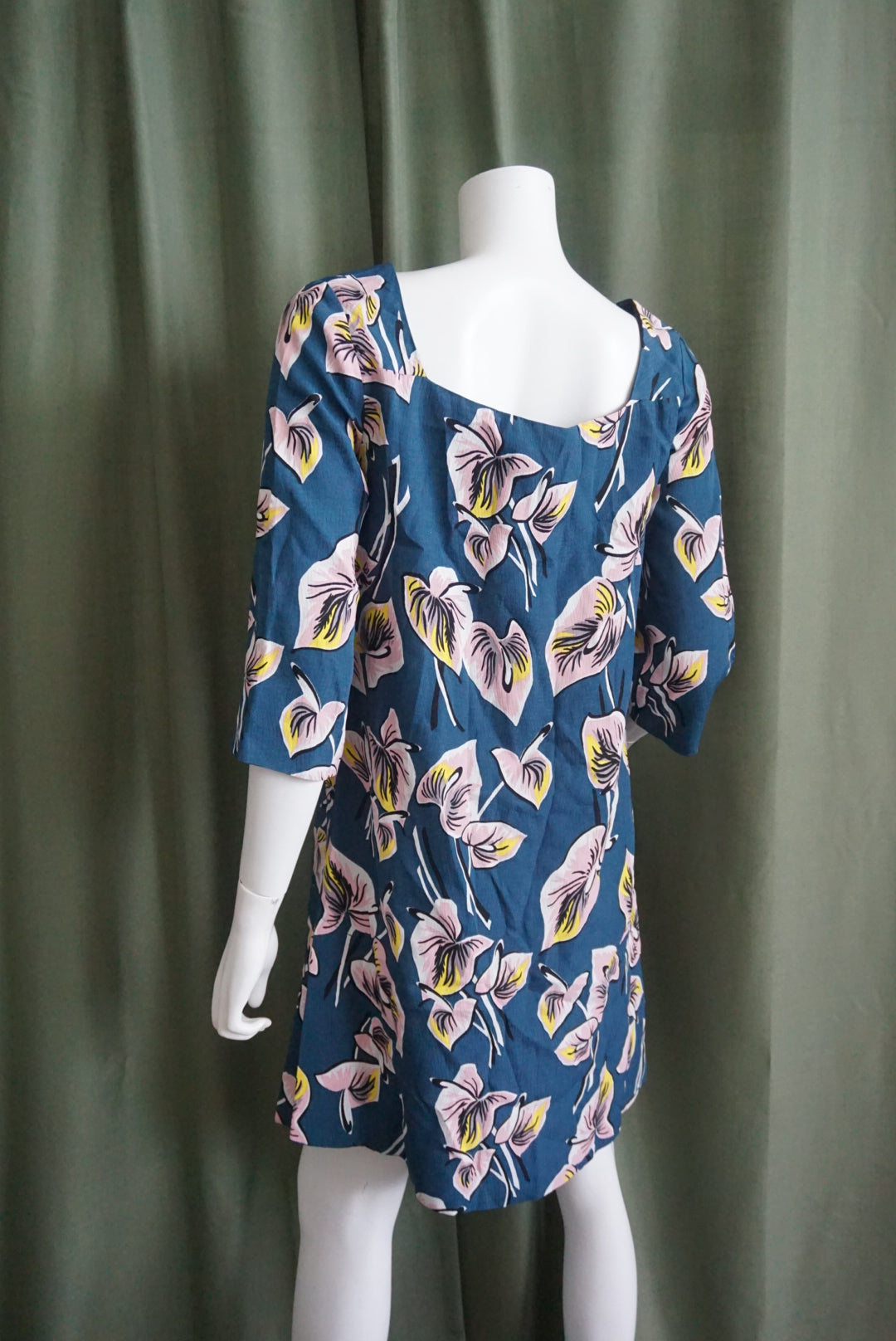 Marni Silk Blue Amlapura Boat Neck Midi Print Shift Dress - Size 42
