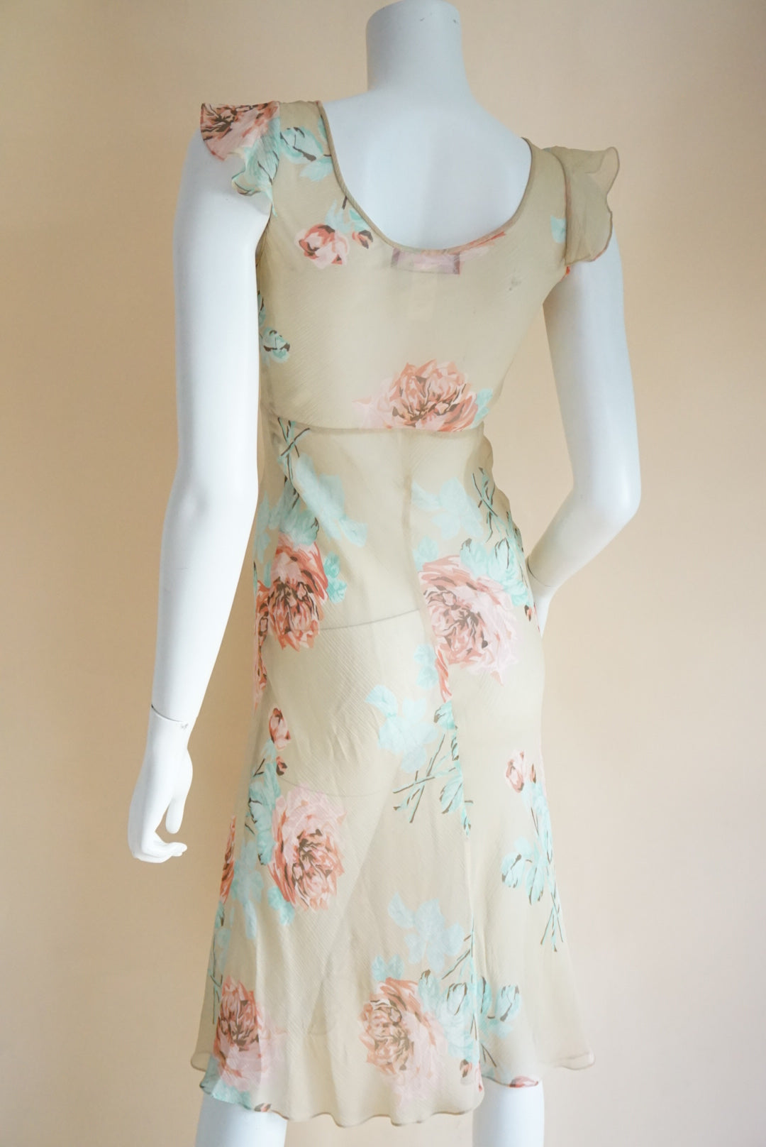 Jones New York Vintage Silk Pastel Floral Chiffon Bias Sheer Dress - Size 2P