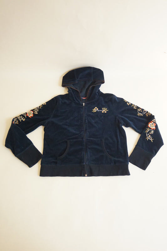 DKNY Active Vintage Velour Floral Embroidered Black Zip Up Hoodie - Size XL