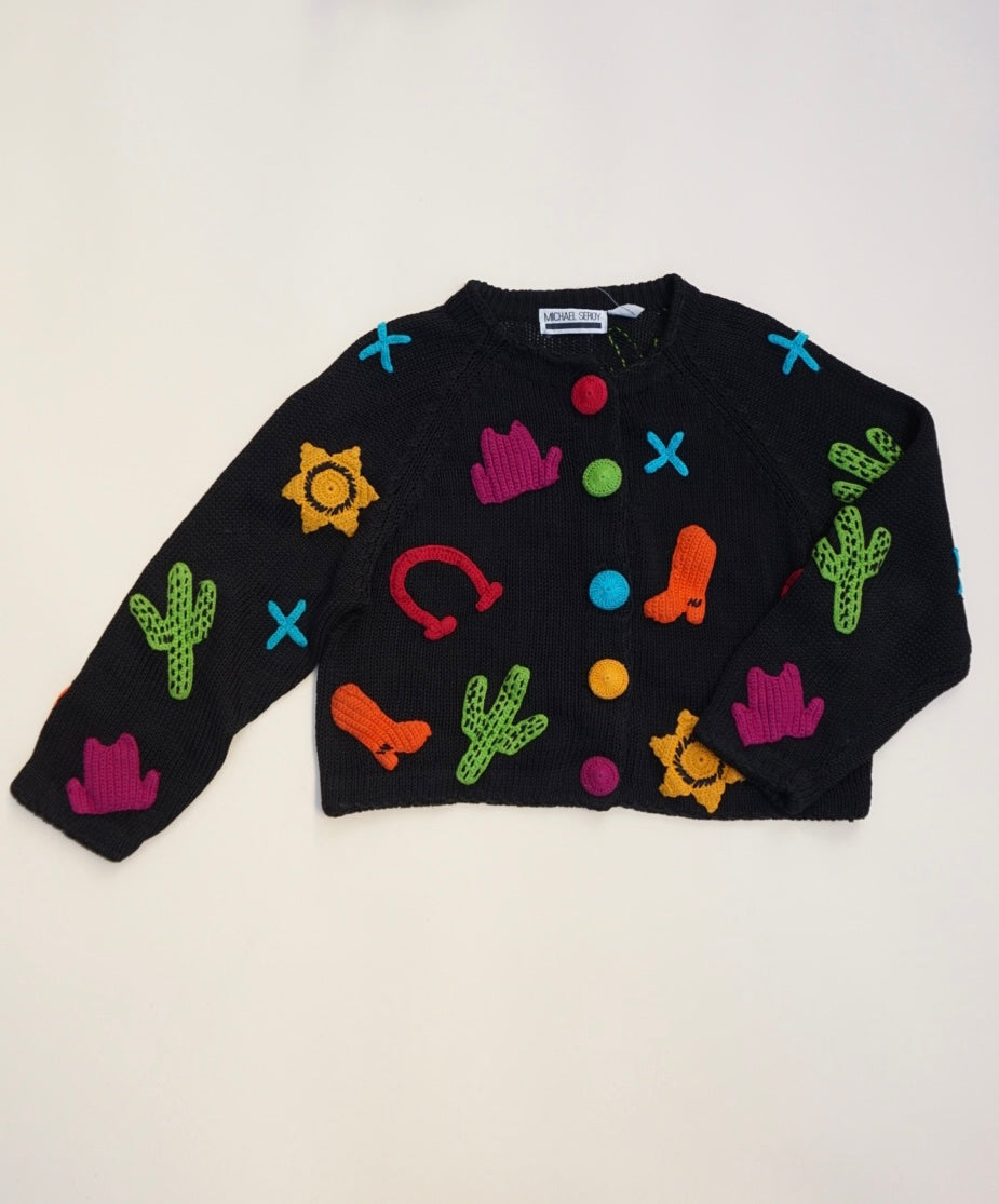 Michael Seroy Western Vintage Embroidered Knit Chunky Knit Sweater (DEFECT) - Size Small