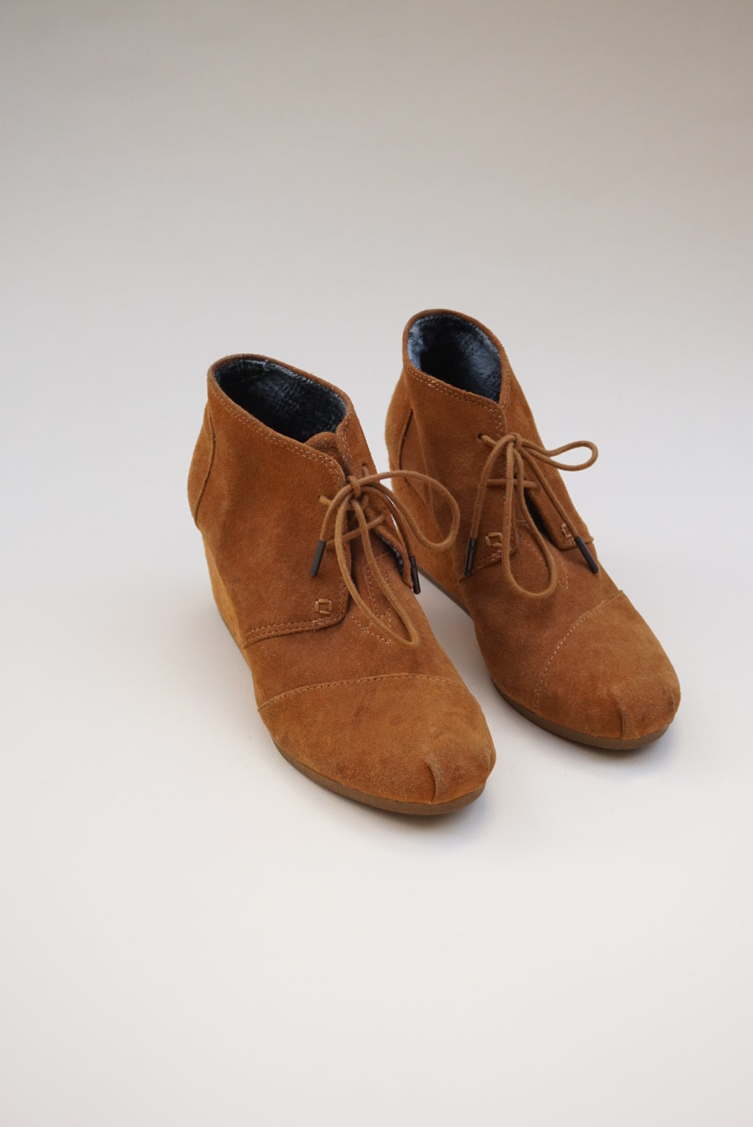 TOMS Suede Brown Wedge Booties Desert Chukka Ankle Boot - Size 9