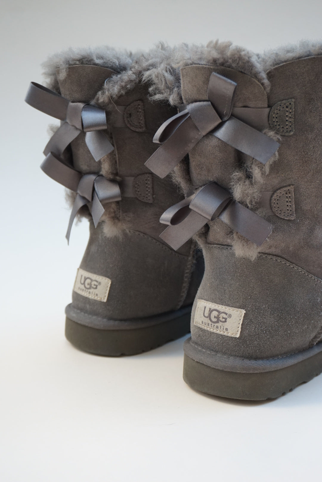 "UGG Australia" Bailey Bow II Grey Short Boots - Size 8