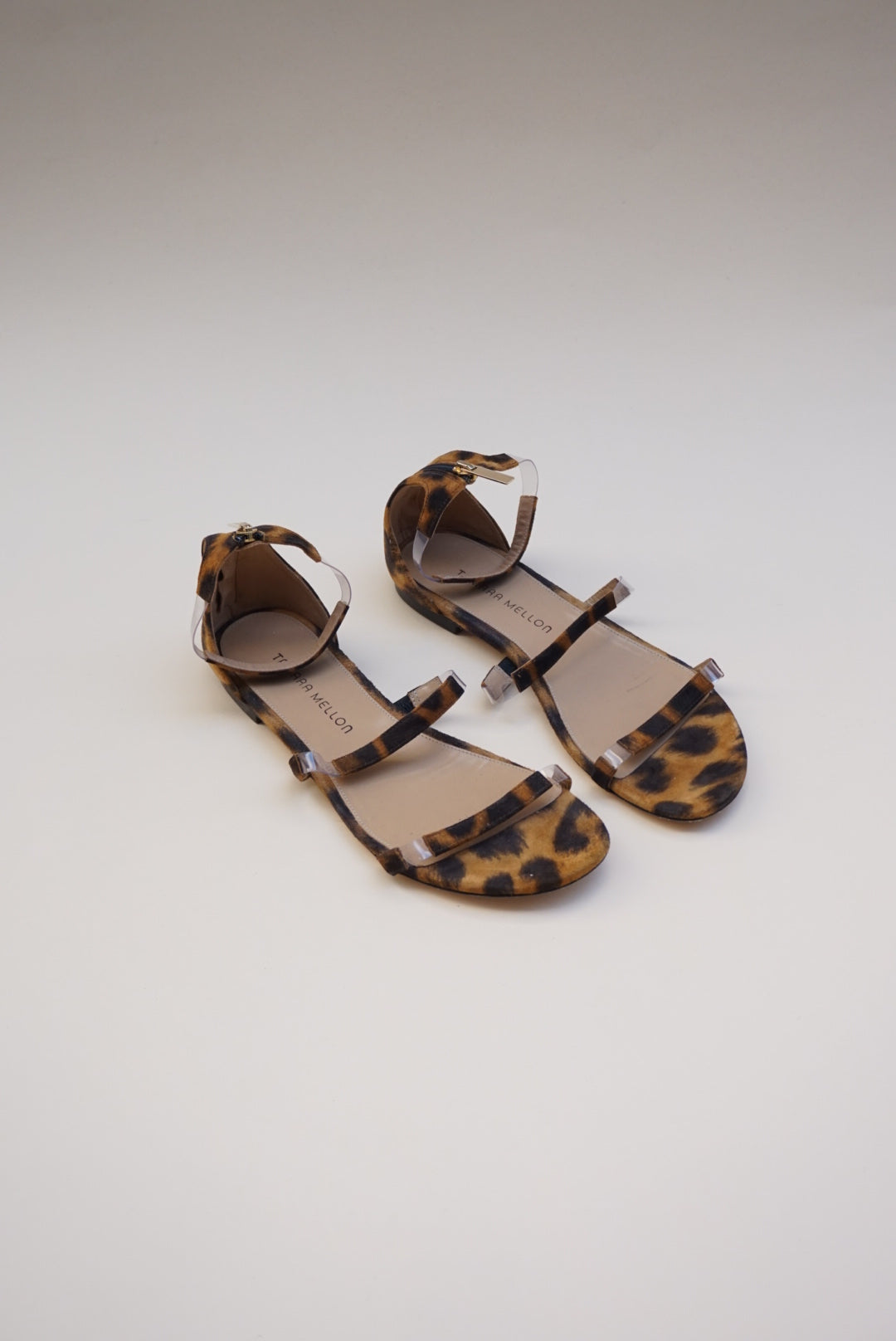 Tamara Mellon Leopard Suede Flatline Sandals  - Size 38