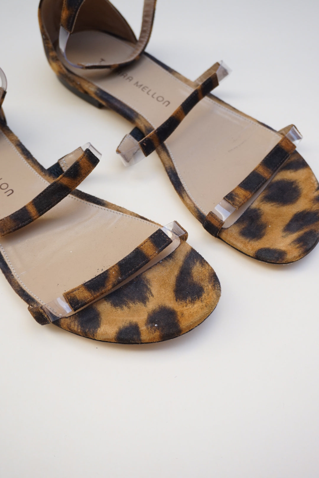Tamara Mellon Leopard Suede Flatline Sandals  - Size 38