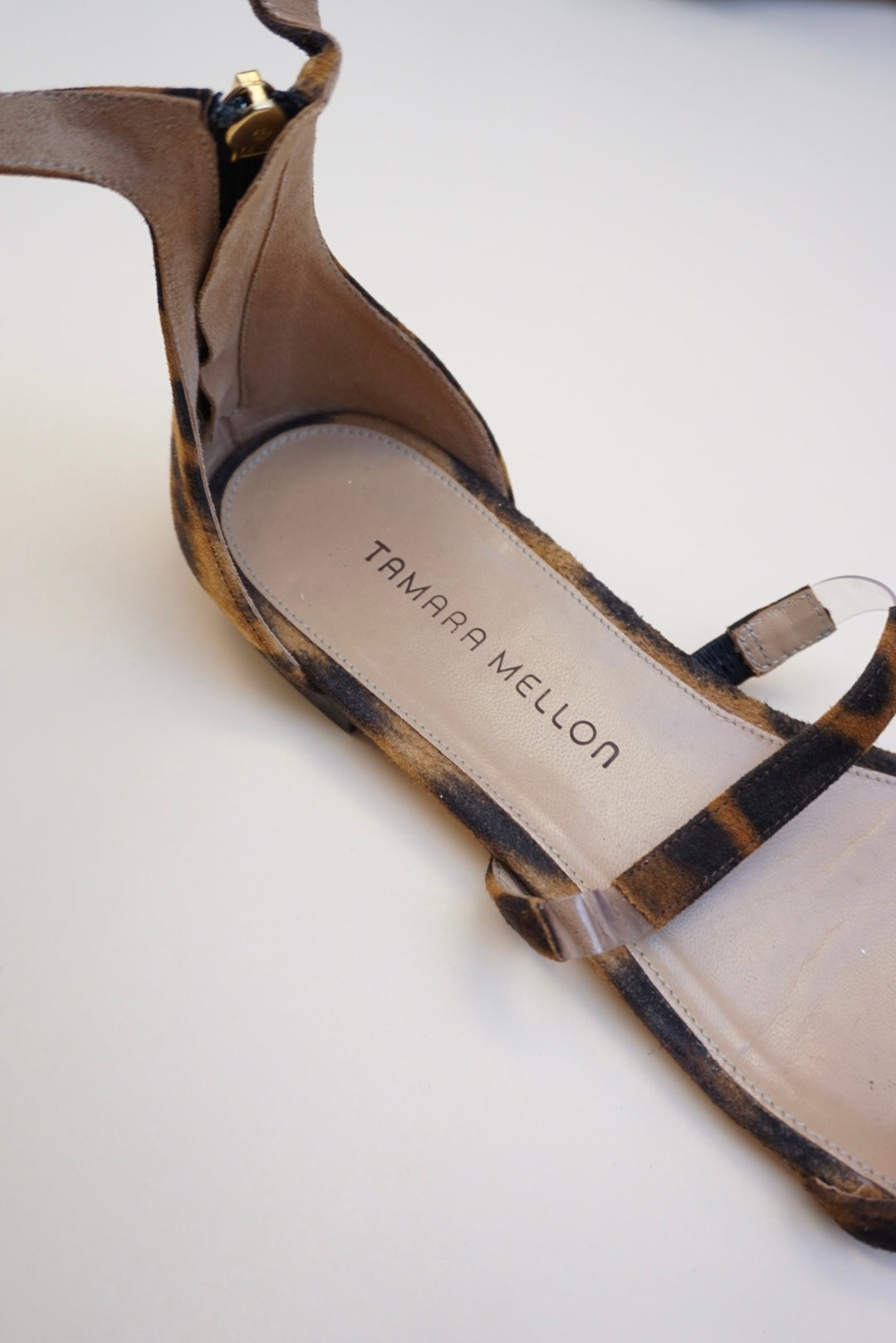 Tamara Mellon Leopard Suede Flatline Sandals  - Size 38