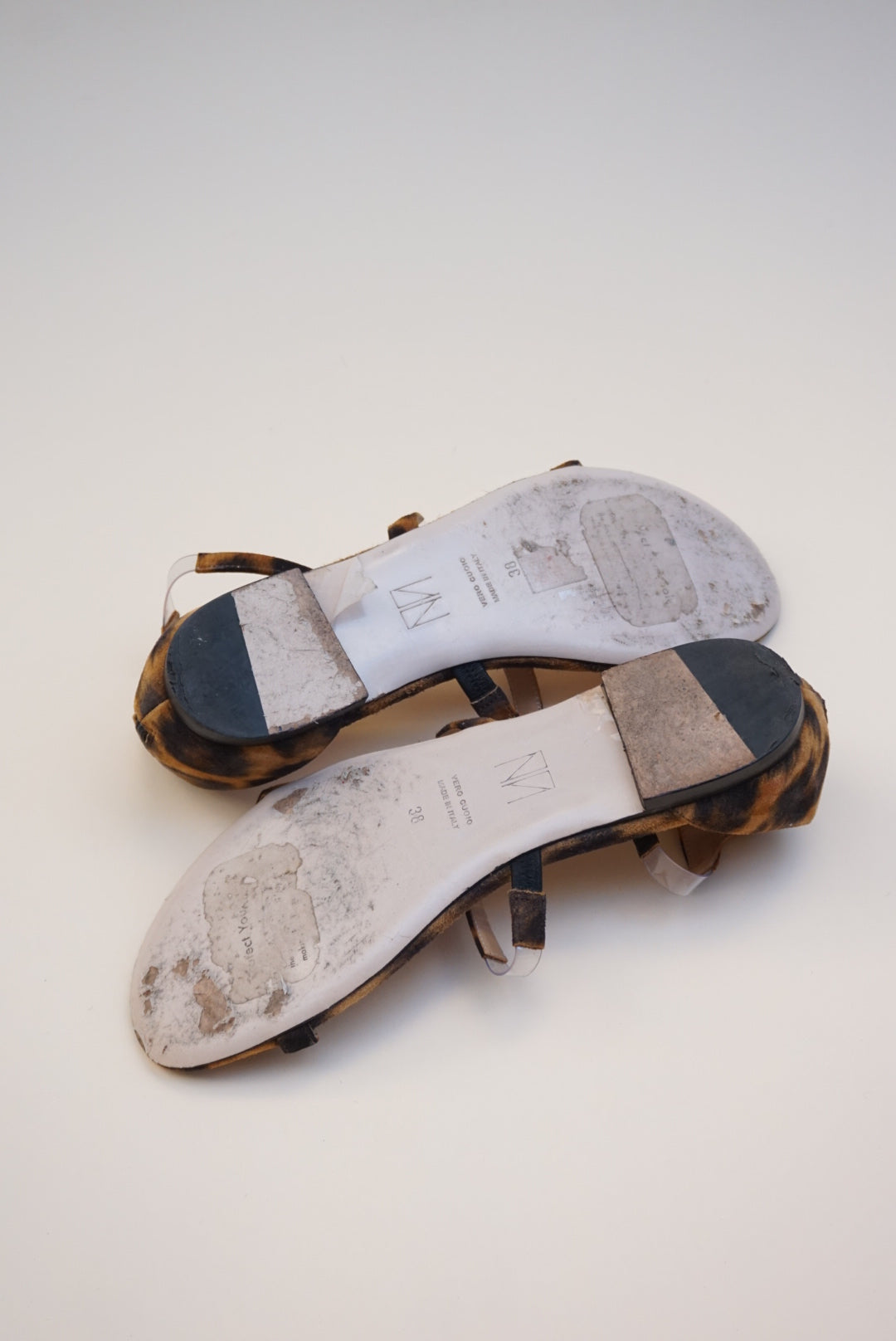 Tamara Mellon Leopard Suede Flatline Sandals  - Size 38