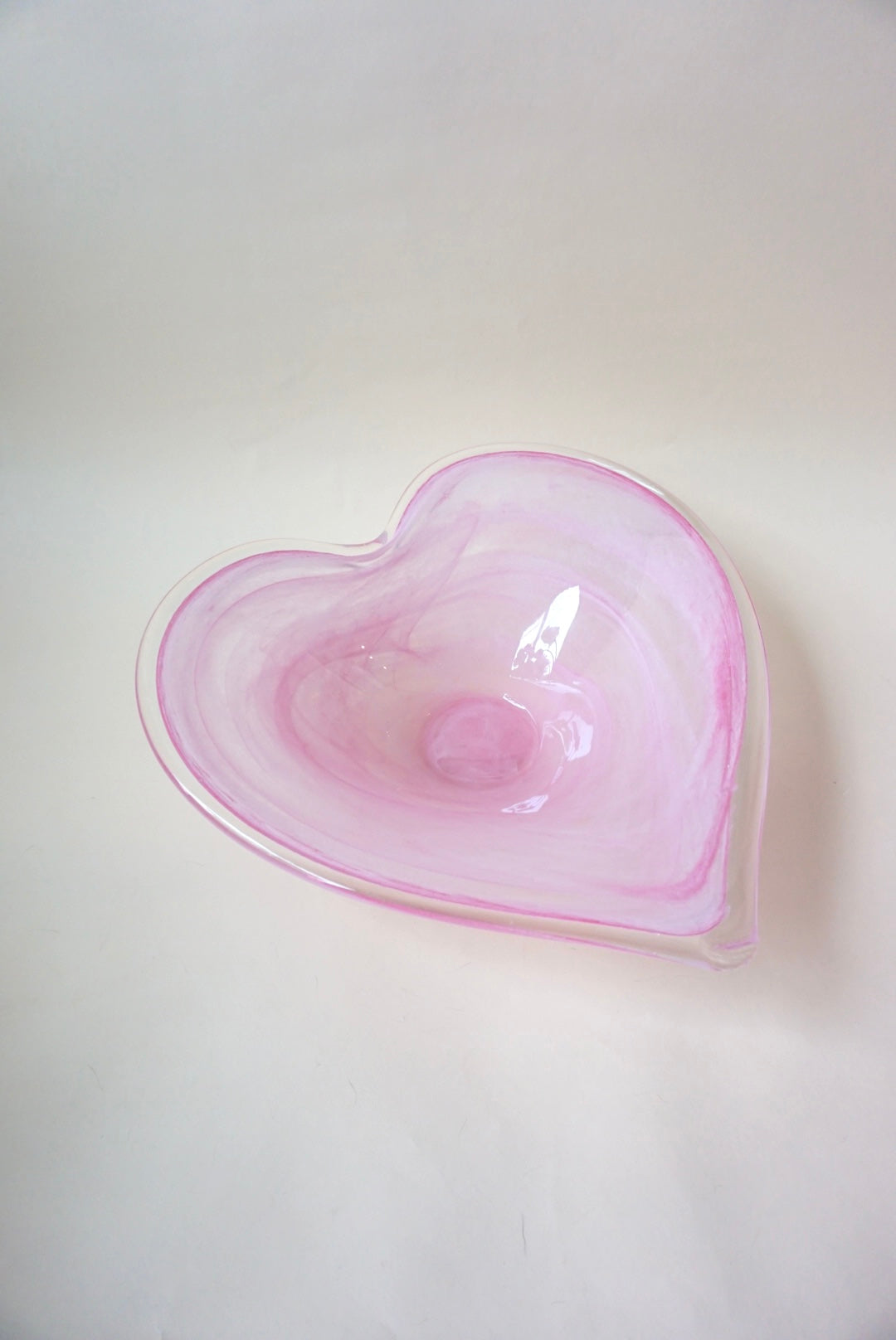 Vintage Lavorazione Arte Murano Pink Heart Shaped Bowl