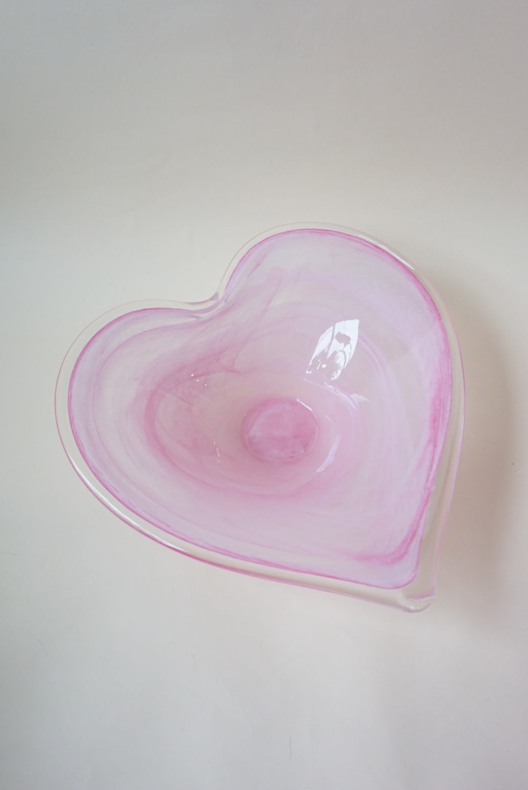 Vintage Lavorazione Arte Murano Pink Heart Shaped Bowl