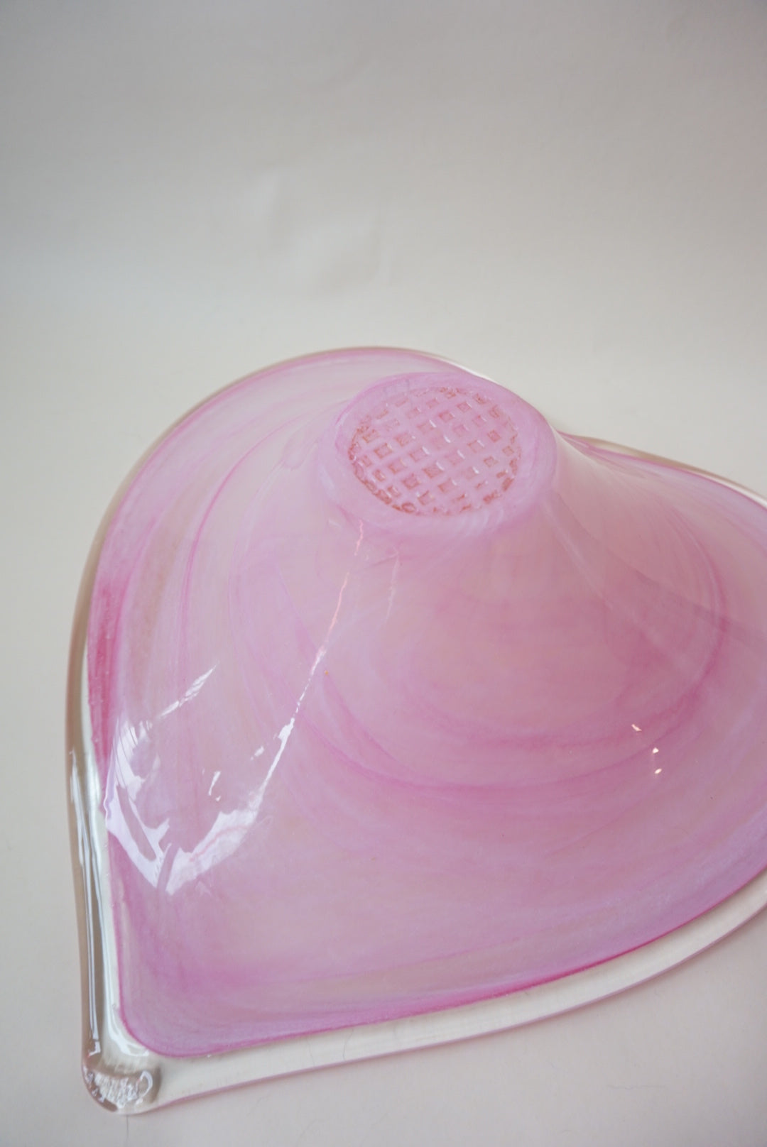 Vintage Lavorazione Arte Murano Pink Heart Shaped Bowl