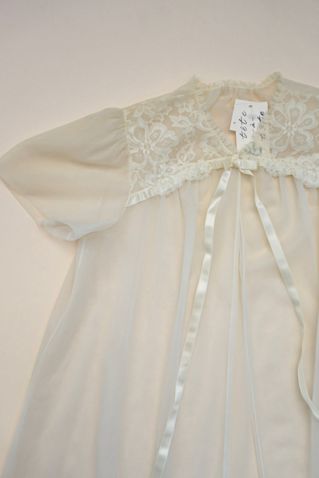 VTG 50's Vanity Fair Babydoll Peignoir Nightgown Sheer Lace Nylon  - Size 32